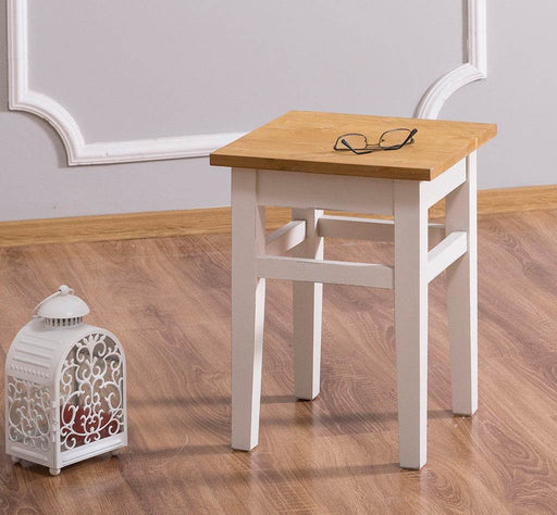 Hocker aus Massivholz mit Sitzfläche aus Eiche - Eiche | geölt | weiß