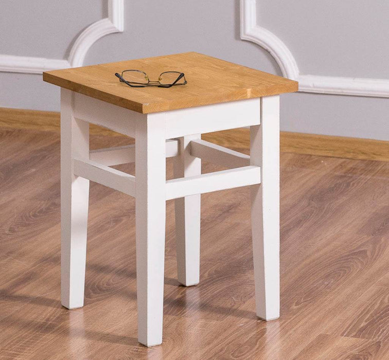Hocker aus Massivholz mit Sitzfläche aus Eiche - Eiche | geölt | weiß