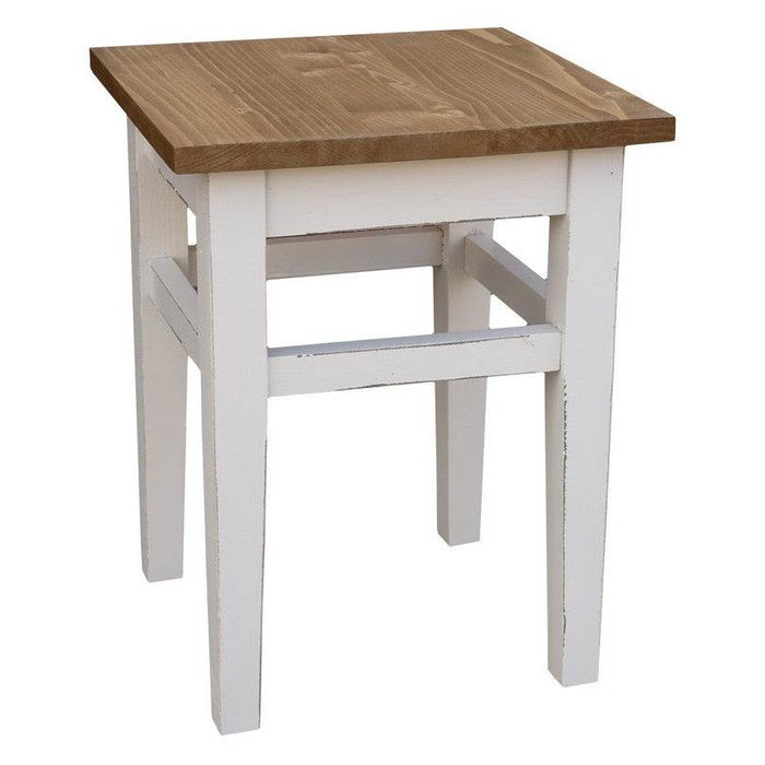 Hocker aus Massivholz mit Sitzfläche aus Eiche - Eiche | gewachst | Vintage | weiß