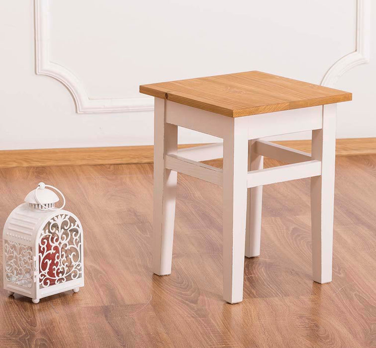Hocker aus Massivholz mit Sitzfläche aus Eiche - Eiche | geölt | weiß