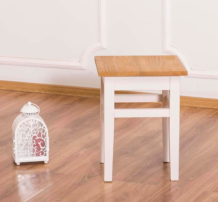 Hocker aus Massivholz mit Sitzfläche aus Eiche - Eiche | geölt | weiß