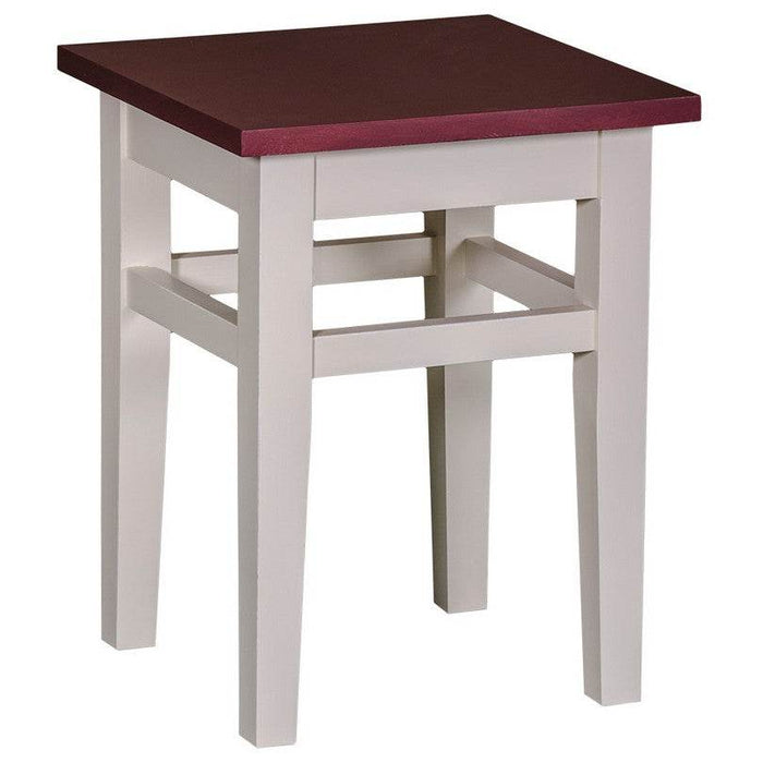 Hocker aus Massivholz mit Sitzfläche aus Eiche - Eiche | burgunder | Vintage | weiß