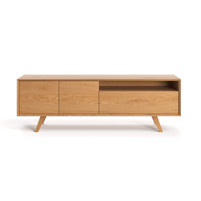 TV-Board aus massiver Eiche in drei Größen | Zweitüriges Sideboard Quatro mit Schublade