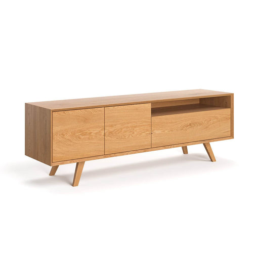 TV-Board aus massiver Eiche in drei Größen | Zweitüriges Sideboard Quatro mit Schublade - 160 x 50 x 65