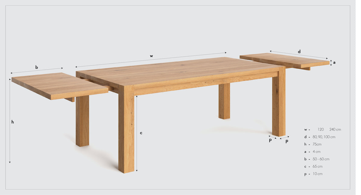 Ausziehbarer Esstisch aus massiver Eiche | Tisch Gustav in verschiedenen Größen