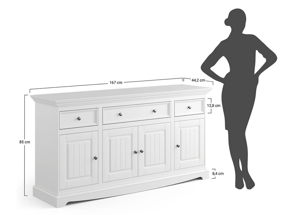 Große Kommode Belluno Elegante in Graphit | Sideboard mit drei Schubladen und Türen
