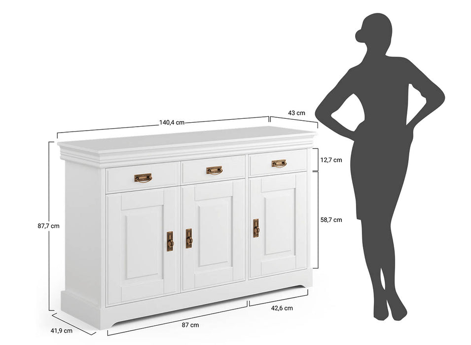 Landhaus Sideboard Toskania aus Massivholz in weiß