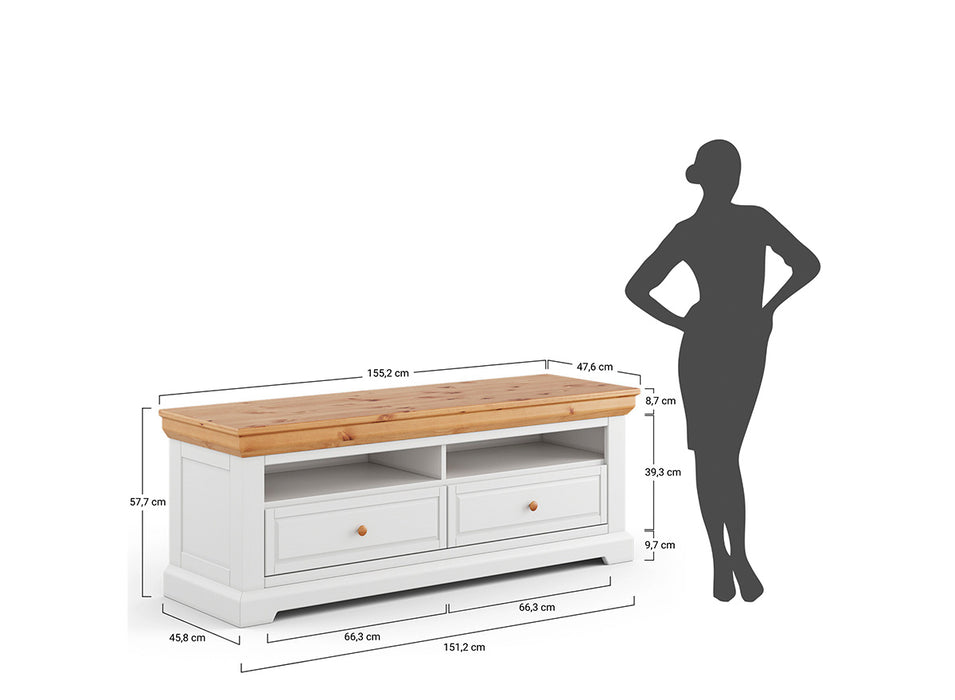 Kleines TV-Board aus Massivholz | Lowboard Marone Elite Tabacco mit zwei Schubladen