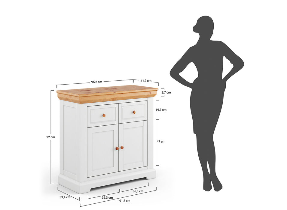 Kleines Sideboard aus Massivholz | Zweitürige Kommode Marone Elite Tabacco mit Schubladen