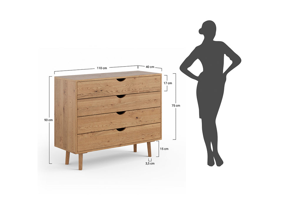 Minimalistisches Sideboard aus geölter Wildeiche | Skandi Kommode Simona mit vier Schubladen