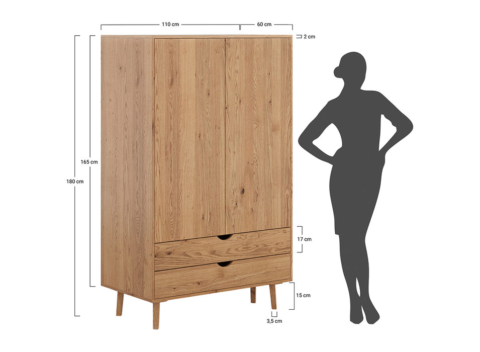 Minimalistischer Kleiderschrank aus geölter Wildeiche | Großer Skandi Schrank Simona mit Tip-On Öffnung