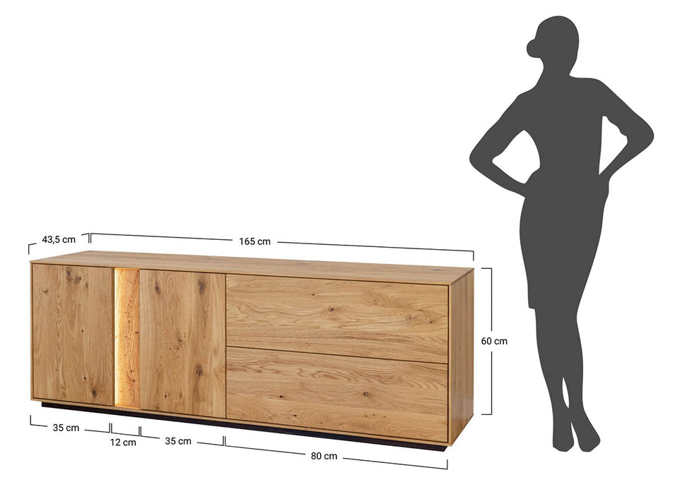 Beleuchtetes TV-Board Collodi aus massiver Eiche mit grober Holzstruktur