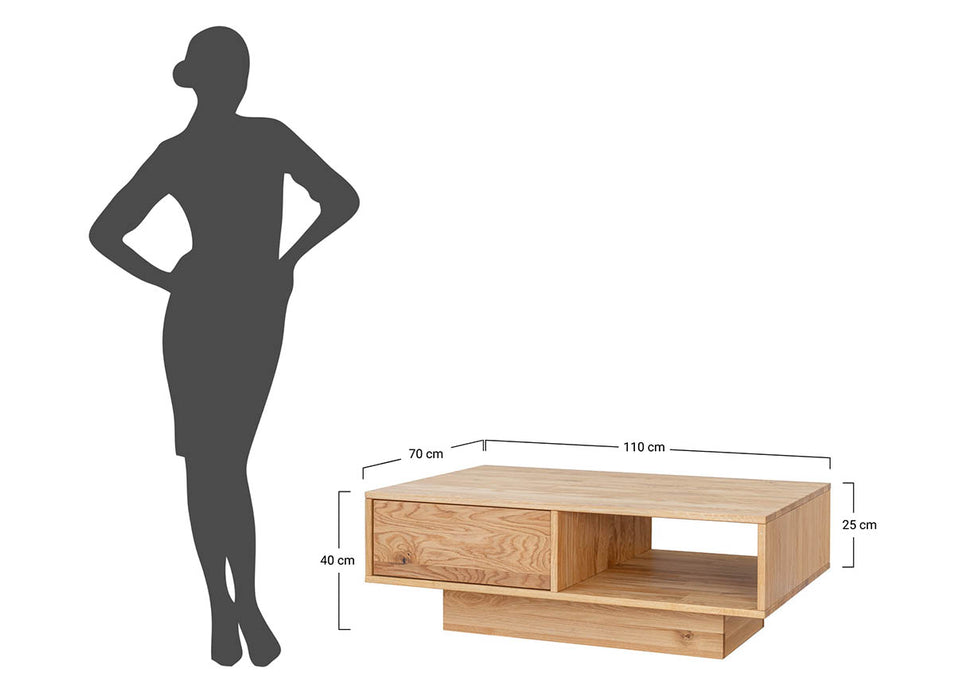 Couchtisch Collodi aus massiver Eiche mit Schublade