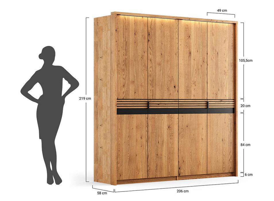 Moderner Kleiderschrank aus massiver Eiche | Beleuchteter Schrank Ravello 4