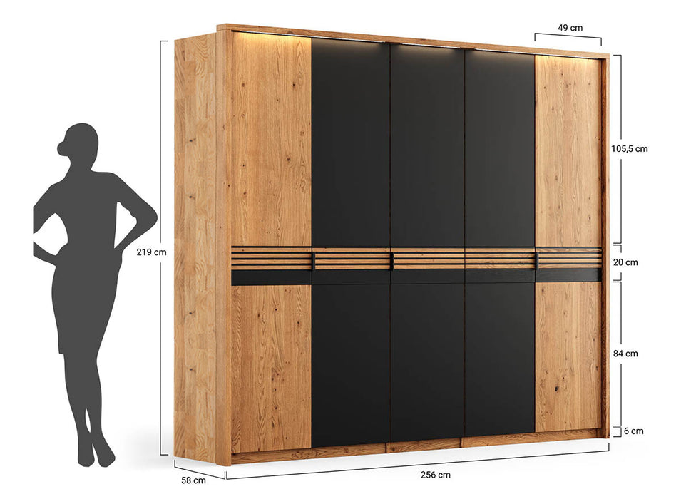 Moderner Kleiderschrank aus massiver Eiche | Beleuchteter Schrank Ravello 5 mit Glastür