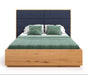 Hohes Bett mit Bettkasten aus massiver Eiche | DOME Z Bett mit Kopfteil Textil in verschiedenen Farben - Blau / 140 x 200