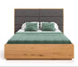 Hohes Bett mit Bettkasten aus massiver Eiche | DOME Z Bett mit Kopfteil Textil in verschiedenen Farben - Hellgrau / 140 x 200