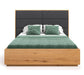 Hohes Bett mit Bettkasten aus massiver Eiche | DOME Z Bett mit Kopfteil Textil in verschiedenen Farben - Grau / 140 x 200