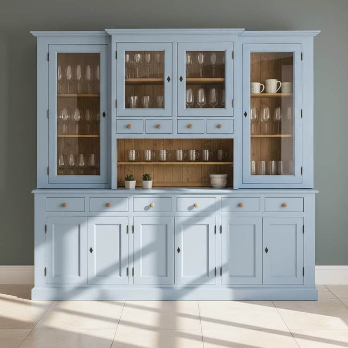 Großer Geschirrschrank aus Massivholz | Vitrine | 2-teilig | 9 Türen | 6 Schubladen -