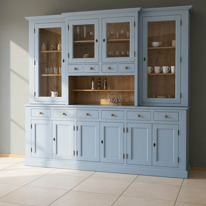 Großer Geschirrschrank aus Massivholz | Vitrine | 2-teilig | 9 Türen | 6 Schubladen -