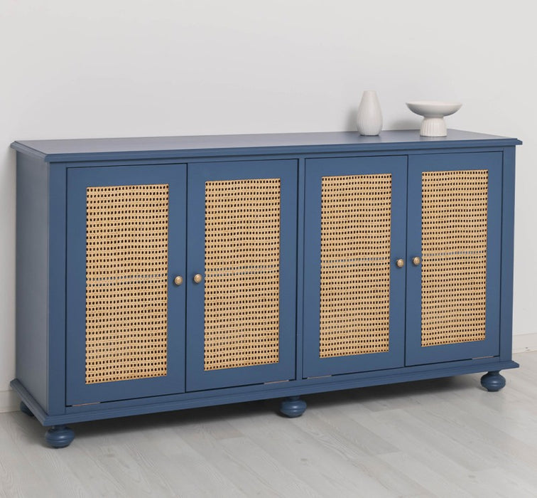 Große Kommode aus Massivholz | Rattan Schrank mit vier Türen
