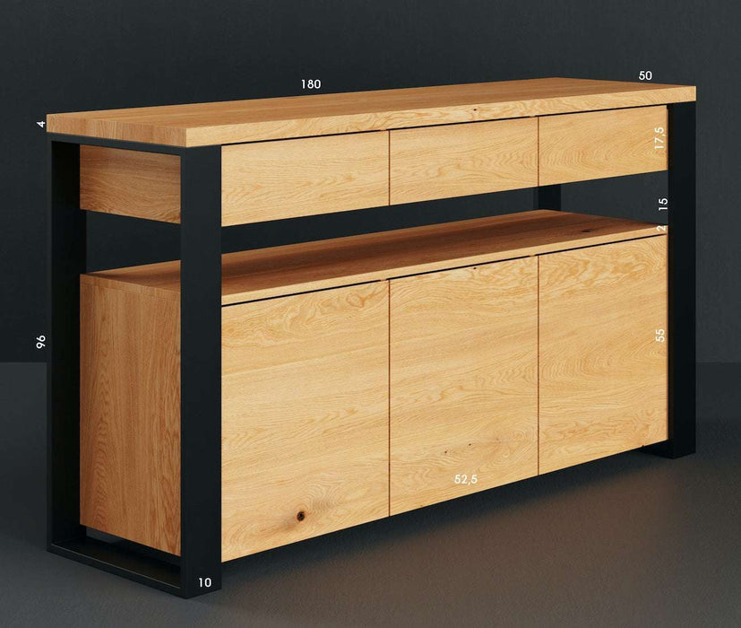 Industrial Sideboard aus massiver Eiche | Dreitürige Kommode Hylde in verschiedenen Größen