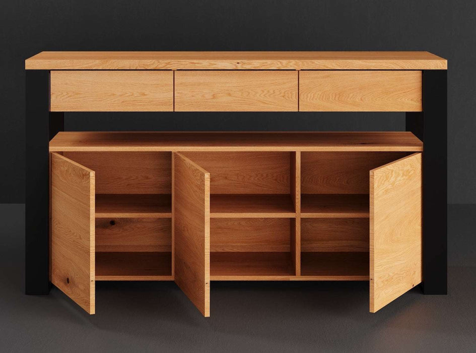 Industrial Sideboard aus massiver Eiche | Dreitürige Kommode Hylde in verschiedenen Größen