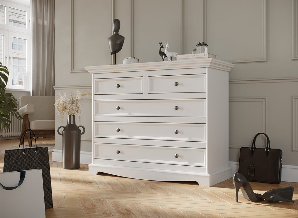 Kommode Belluno Elegante in Weiß | Sideboard mit 5 Schubladen