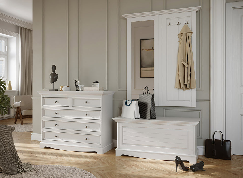 Kommode Belluno Elegante in Weiß | Sideboard mit 5 Schubladen
