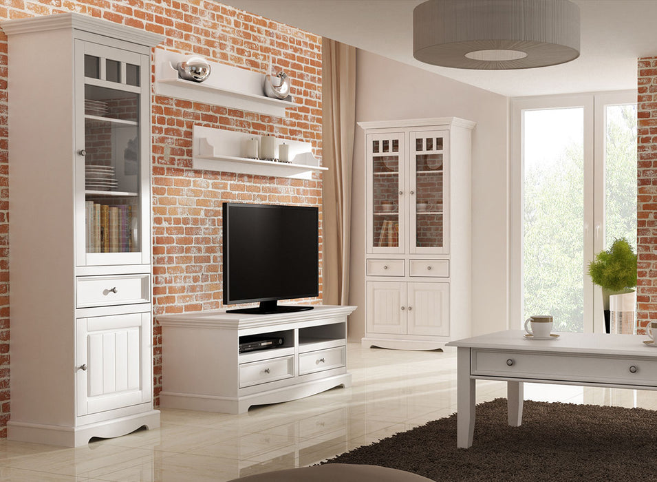 Schmale Standvitrine Belluno Elegante mit Glastür in Weiß