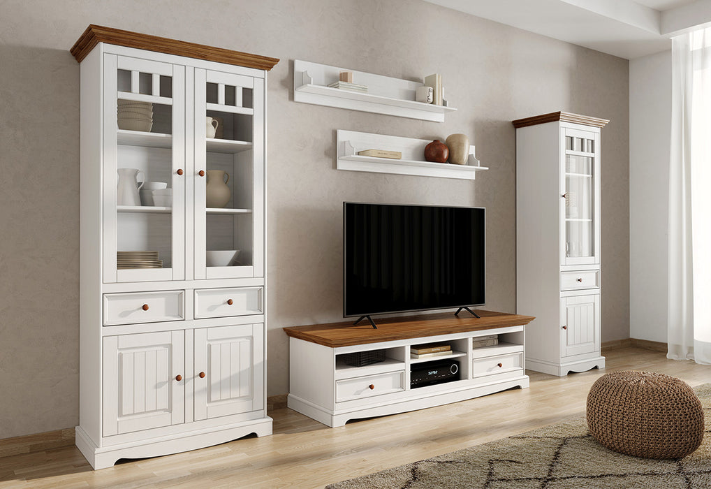 Schmale Standvitrine Belluno Elegante mit Glastür in Weiß