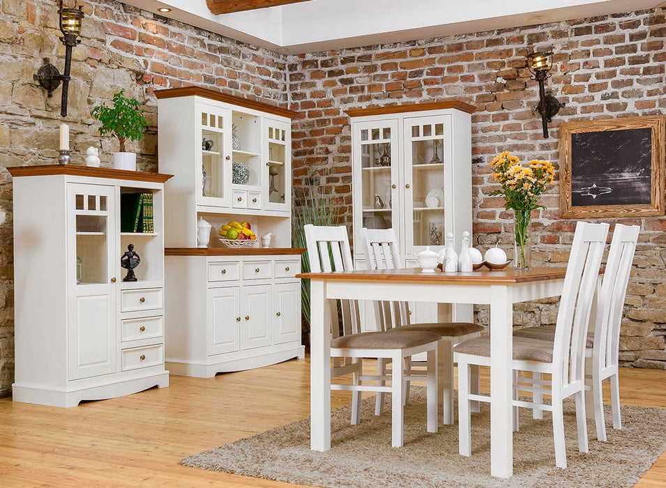Kleine Vitrinenkommode Belluno Elegante in Weiß | Sideboard mit Schubladen und Tür