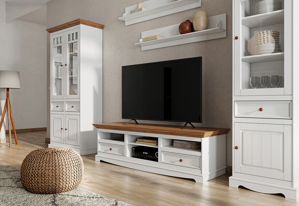TV-Board Belluno Elegante in Weiß | Sideboard mit zwei Schubladen