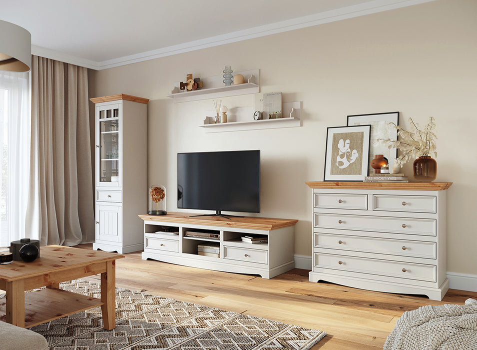 Schmale Standvitrine Belluno Elegante mit Glastür in Weiß