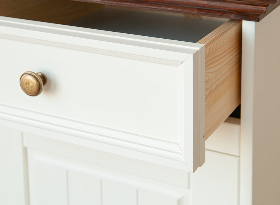 Kleine Vitrinenkommode Belluno Elegante in Weiß | Sideboard mit Schubladen und Tür