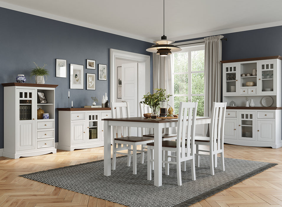 Kleine Vitrinenkommode Belluno Elegante in Weiß | Sideboard mit Schubladen und Tür