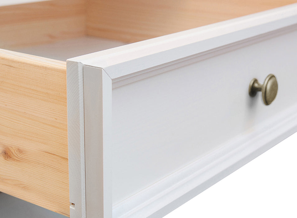 Kleine Vitrinenkommode Belluno Elegante in Weiß | Sideboard mit Schubladen und Tür
