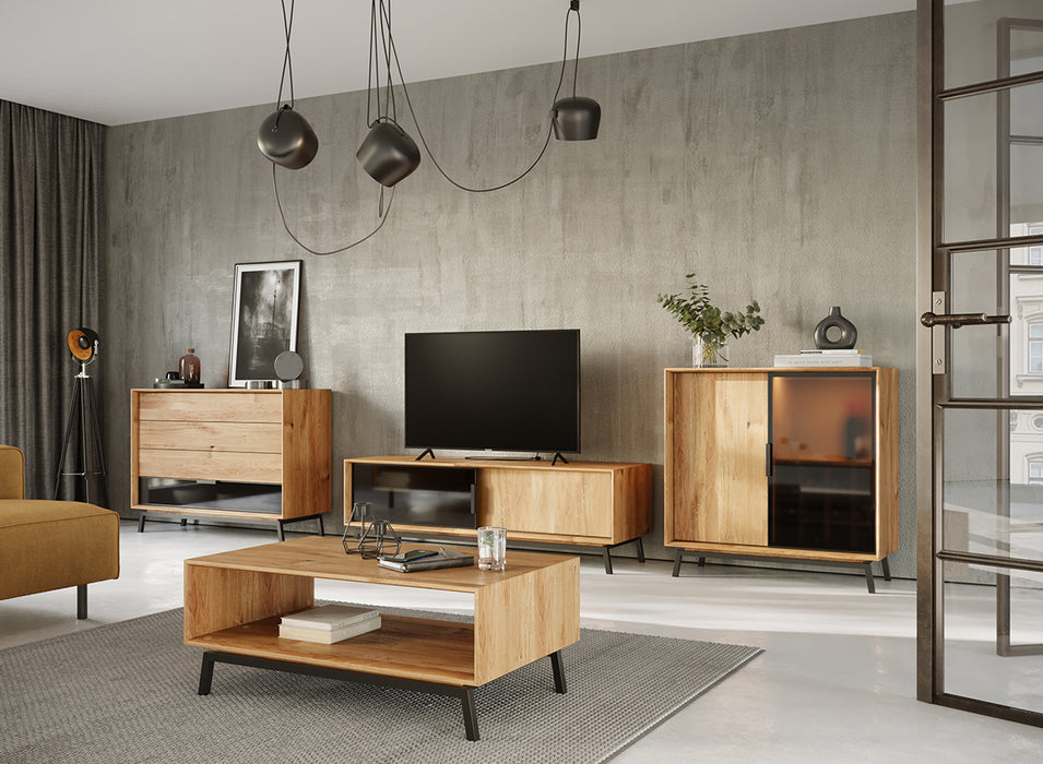Industrial Couchtisch aus massiver Eiche | Beistelltisch Modern Loft