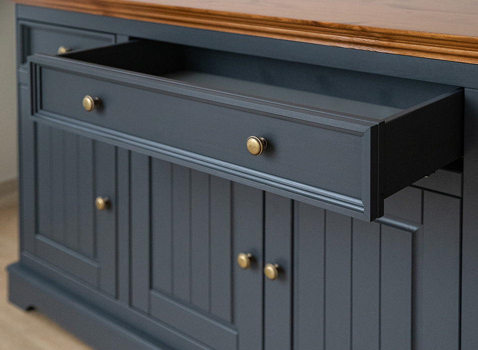 Große Kommode Belluno Elegante in Graphit | Sideboard mit drei Schubladen und Türen