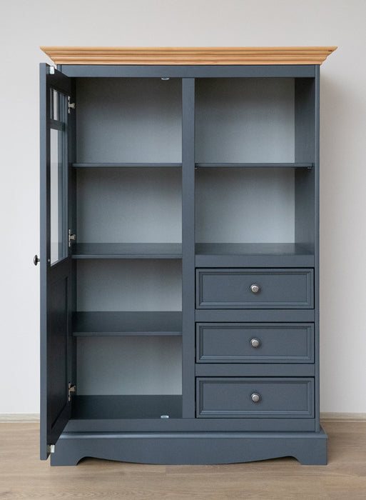 Kleine Vitrinenkommode Belluno Elegante in Graphit | Sideboard mit Schubladen und Tür