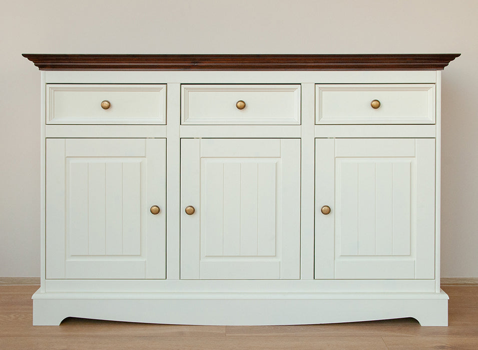 Kommode Belluno Elegante in Weiß | Sideboard mit drei Schubladen und Türen