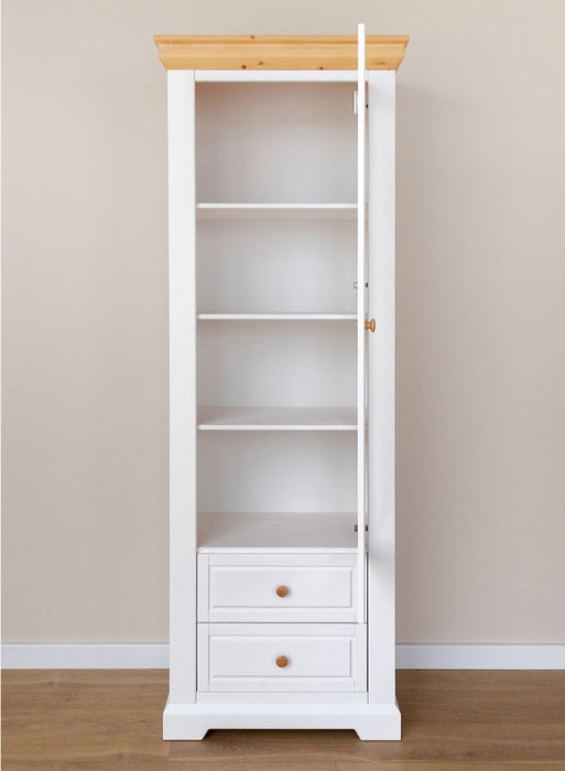 Schmale Vitrine aus Massivholz | Wohnzimmerschrank Marone Elite mit zwei Schubladen