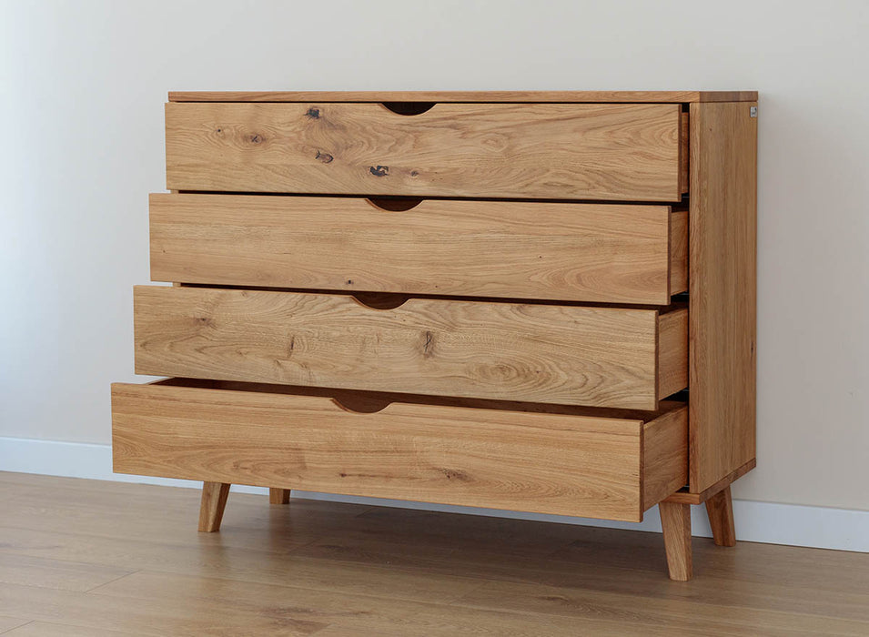 Minimalistisches Sideboard aus geölter Wildeiche | Skandi Kommode Simona mit vier Schubladen