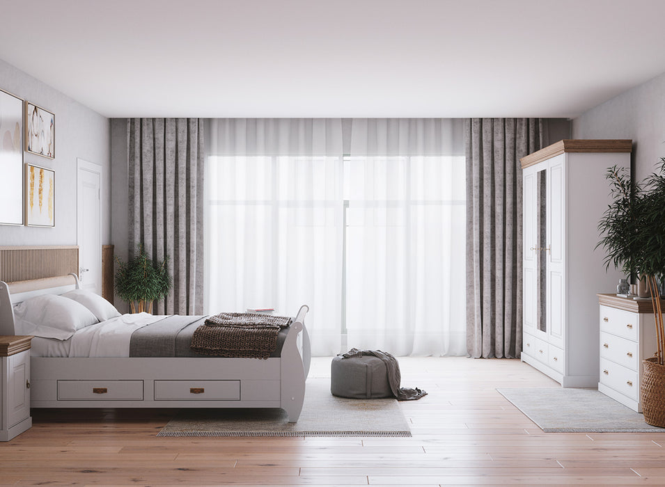 Landhaus Sideboard Toskania aus Massivholz in weiß gebeizt mit drei Schubladen