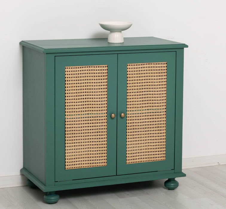 Kleine Kommode aus Massivholz | Rattan Schrank mit zwei Türen