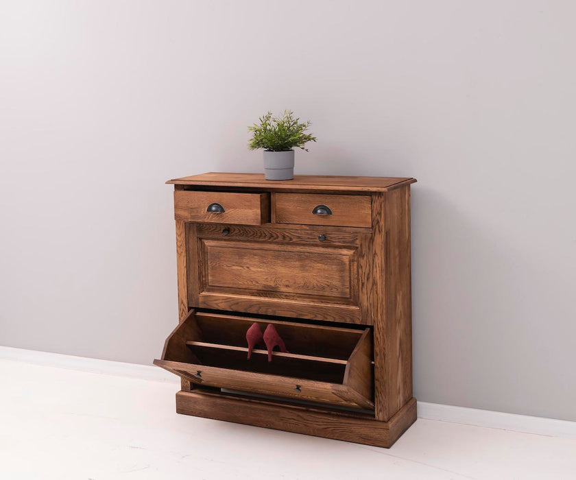 Landhaus Schuhschrank mit zwei Kippfächern aus massiver Eiche