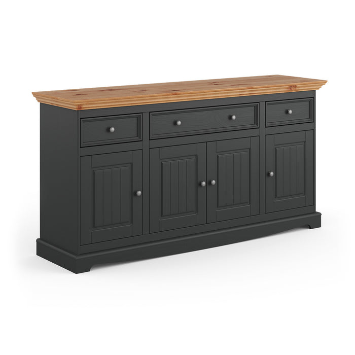 Große Kommode Belluno Elegante in Graphit | Sideboard mit drei Schubladen und Türen