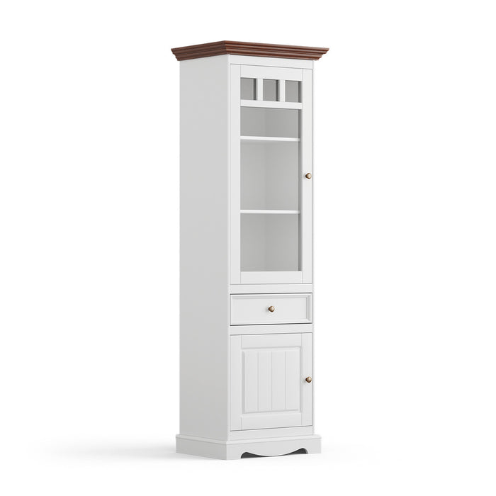 Schmale Standvitrine Belluno Elegante mit Glastür in Weiß