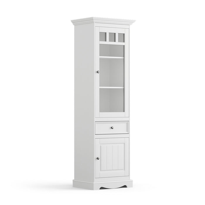 Schmale Standvitrine Belluno Elegante mit Glastür in Weiß