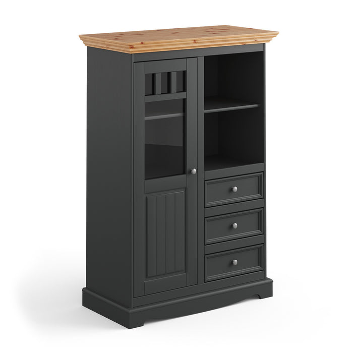 Kleine Vitrinenkommode Belluno Elegante in Graphit | Sideboard mit Schubladen und Tür